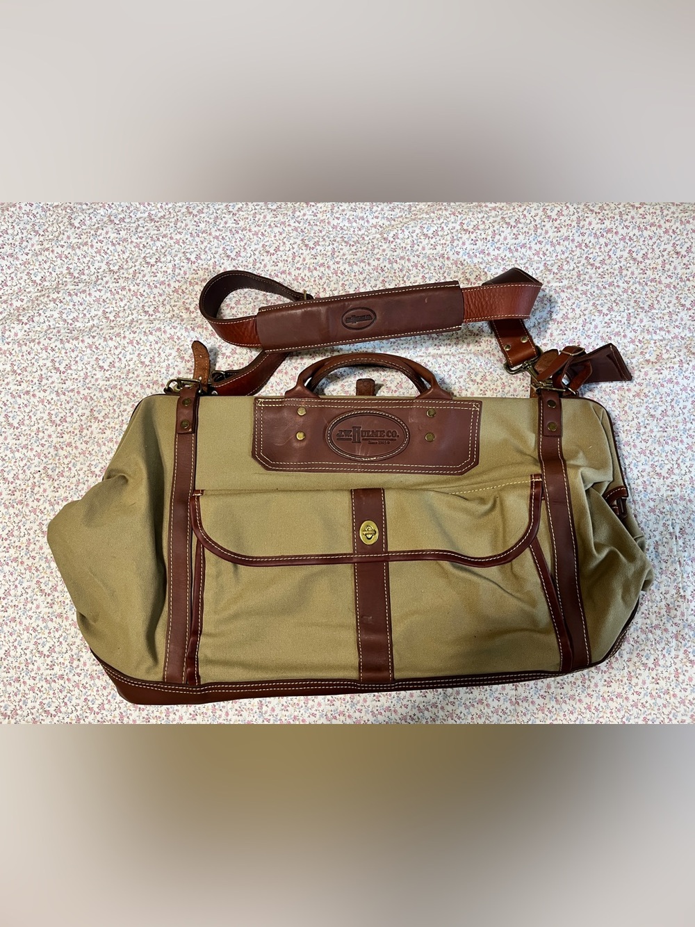 J.W. Hulme Co. Tan Canvas/Leather Weekender Duffel Travel Bag. EUC
